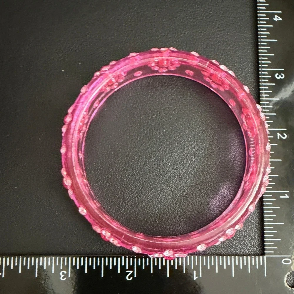 Vintage Bangle Bracelet Lucite Rhinestone Pink